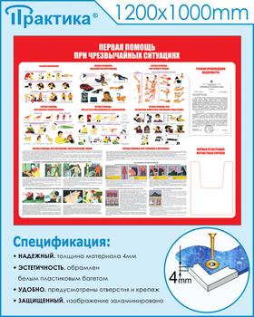 С19 Стенд первая помощь (при чрезвычайных ситуациях) (1200х1000мм, пластик ПВХ 3 мм, карманы, Прямая печать на пластик) - Стенды - Стенды по первой медицинской помощи - Магазин охраны труда и техники безопасности stroiplakat.ru